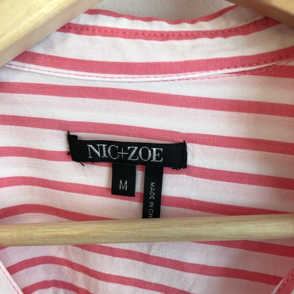 Nic+Zoe pink stripe tie knot button down shirt - Picture 7 of 9